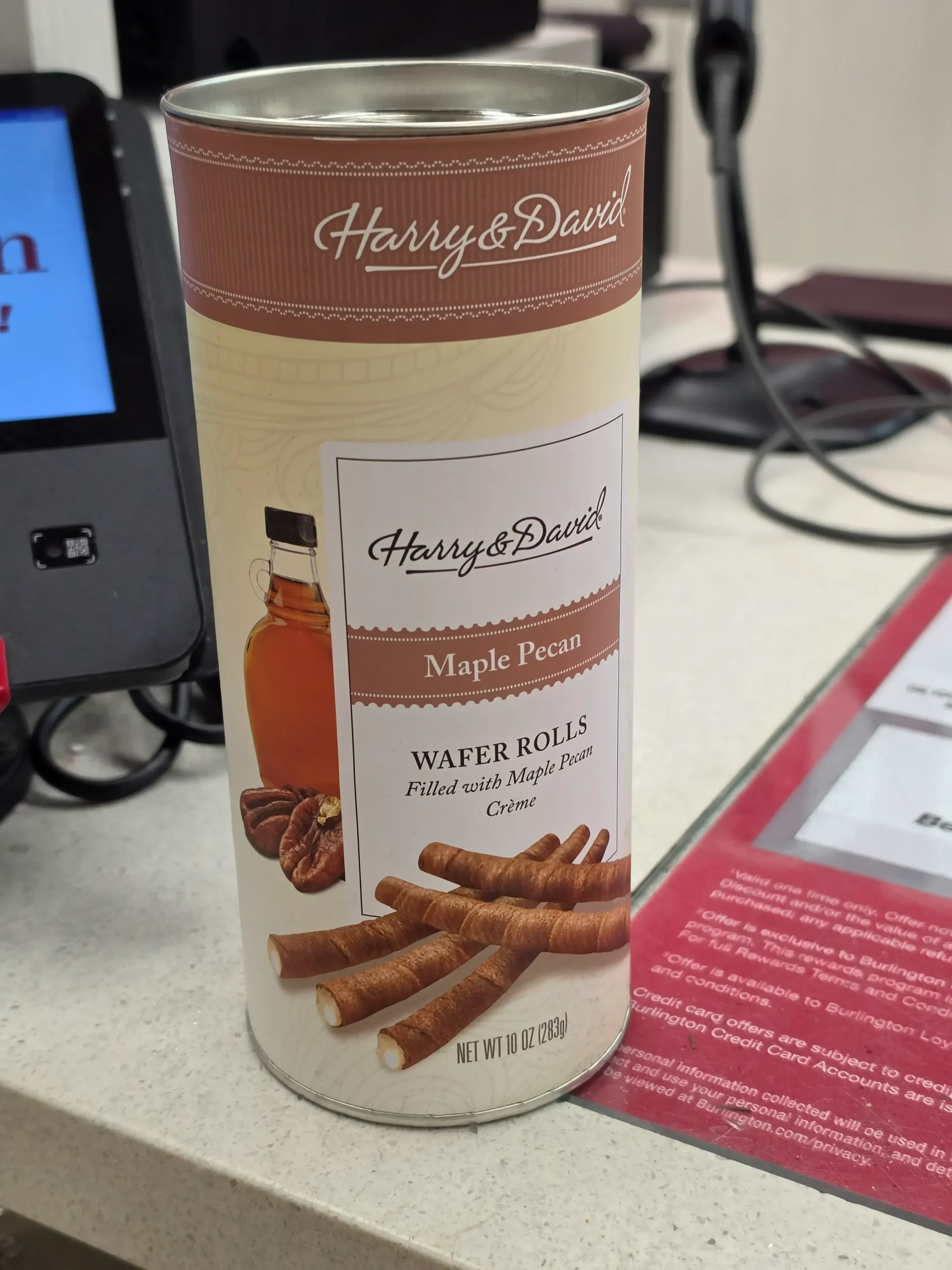 Harry & David Maple Pecan Filled Wafer Rolls.